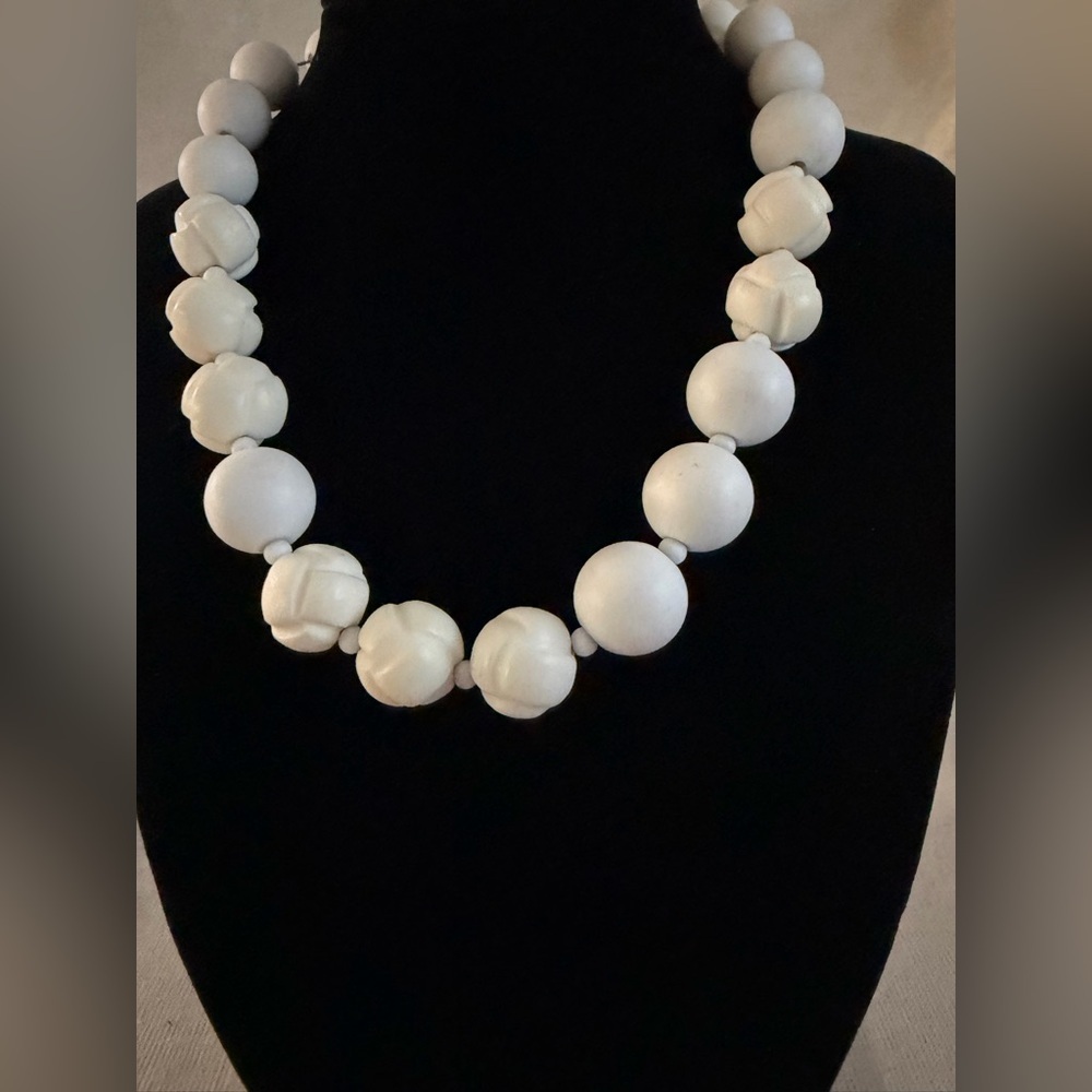 Vintage Monet White Beaded Statement Necklace - Women Jewelry
